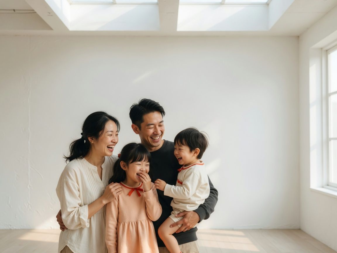 家族の自然な笑顔を捉えたポートレート写真